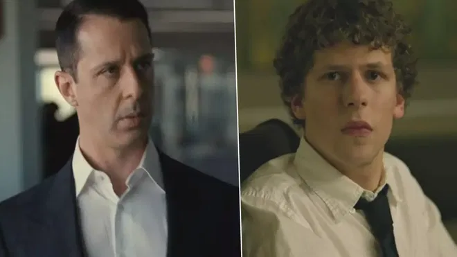 Jeremy Strong in Succession, Jesse Eisenberg in The Social Network